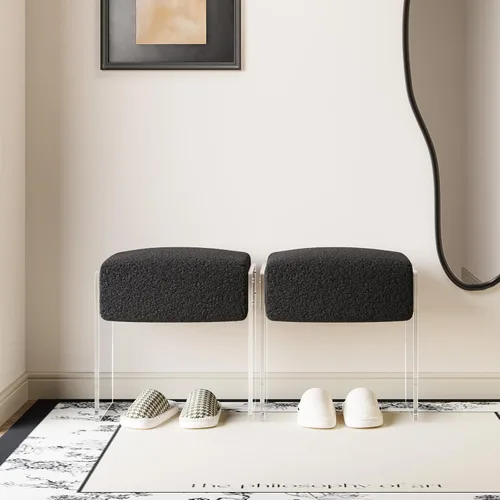 Miniatura 4 de Taburete de tocador y reposapiés - Moderno taburete de tocador y reposapiés con patas de lana y acrílico para sala de maquillaje, sala de estar