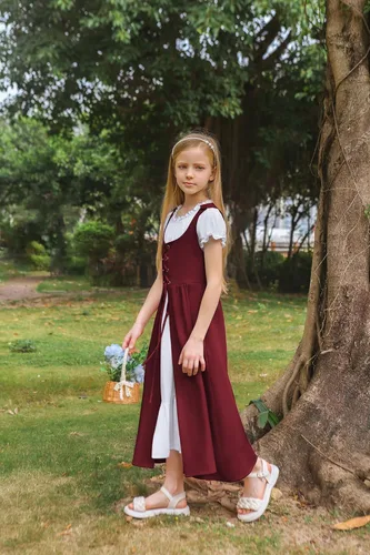 Miniatura 3 de Scarlet Darkness Vestido renacentista para niñas, disfraz de princesa medieval de dos piezas, 7-14 años