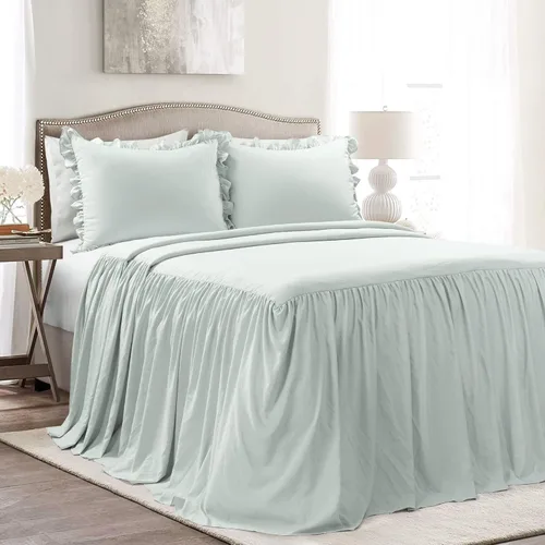 Lush Decor Juego de colcha con falda con volantes, juego de ropa de cama de lujo de 3 piezas, elegante y encantador detalle de volantes, estilo Sal