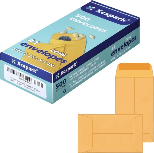 Xxcxpark 500 sobres para monedas #1, sobres de papel kraft marrón de 2-1/4 x 3-1/2 pulgadas, sobres clásicos de papel kraft para piezas pequeñas,