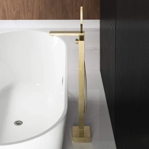 Miniatura 9 de WOODBRIDGE F0008BG - Grifo de llenado de bañera independiente de una sola manija contemporánea con ducha de mano en acabado dorado cepillado