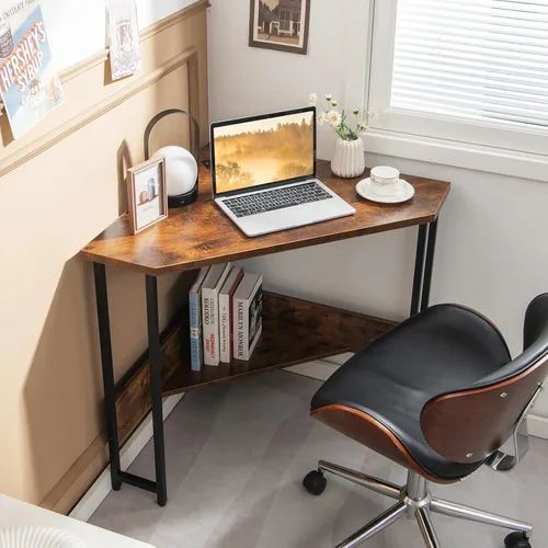 Miniatura 9 de Escritorio esquinero, escritorio triangular para computadora con puertos USB y tomas de corriente, escritorio pequeño para espacios pequeños