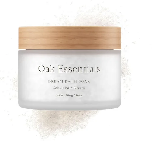 Oak Essentials Dream Bath Soak, sales de baño de magnesio con sal marina europea, aceites de lavanda, manzanilla y geranio, remojo restaurador para