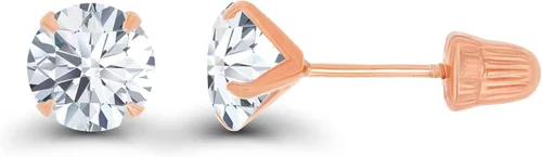 Juego de aretes solitarios de oro macizo de 14 quilates, hipoalergénicos, con piedra natal redonda de 0.197in, Metal Gema Piedra, Circonia cúbica