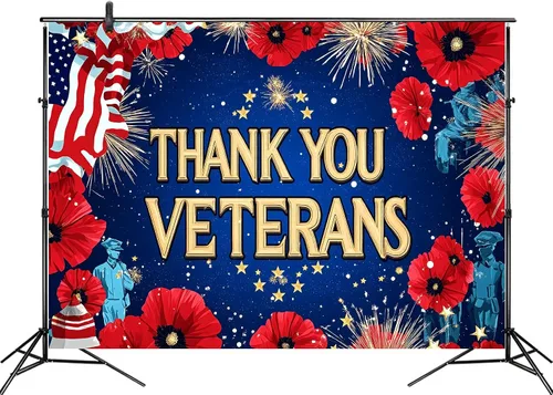 Miniatura 3 de LB Telón de fondo para el Día de los Veteranos de 5 x 3 pies, Día de los Caídos americanos, para fotografía, pancarta patriótica roja, blanca y Azul