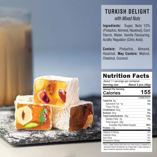 Miniatura 3 de Hazer Baba Delicias Turcas, Caja de bocadillos gourmet con nueces mixtas y sabor a vainilla, bocadillo tradicional vegano, Lokum turco, dulces