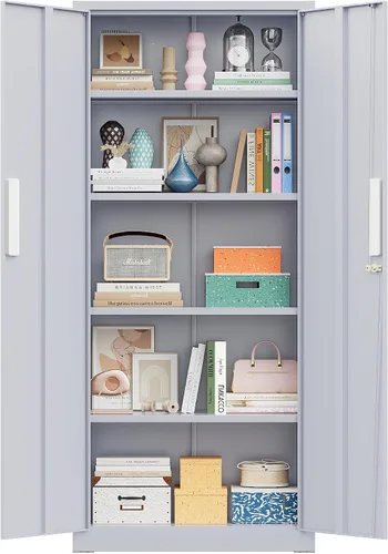 Miniatura 31 de Greenvelly Armario de almacenamiento de metal con puertas y estantes, armario de almacenamiento con cerradura de 36 pulgadas para oficina, gabinete