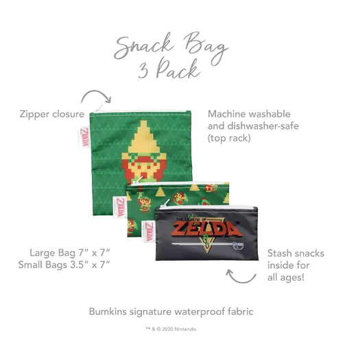 Miniatura 5 de Bumkins Nintendo Bolsas reutilizables para sándwiches y aperitivos, para el almuerzo escolar de los niños y para porciones de adultos, tela lavable