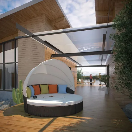 Miniatura 6 de LexMod sillón circular de mimbre para patio con dosel, marrón café., Moderno, Espresso Blanco