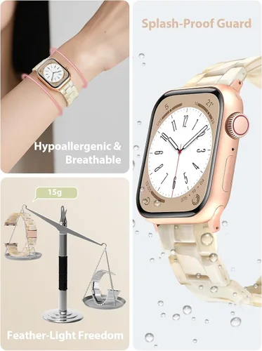 Miniatura 2 de V.R.HOPE Correa de Resina para Reloj Compatible con Apple Watch para Mujeres 38mm 40mm 41mm 42mm Oro Rosa Ligero Pulsera de Pulsera para iWatch Beige