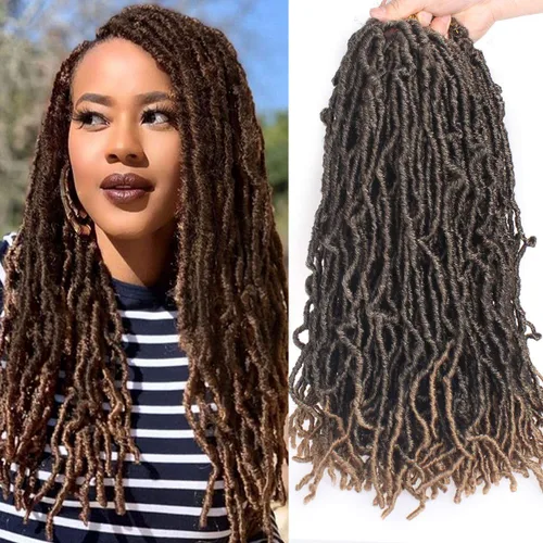 Miniatura 24 de Leeven - 6 paquetes de 21 mechones de cabello largo trenzado para mujer, trenzas de ganchillo sintético de cabello rizado desordenado estilo Rastas
