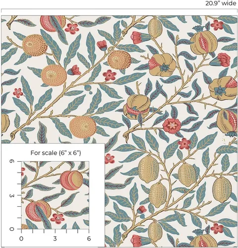 Miniatura 9 de NextWall Papel tapiz vintage de granada (azul piedra lunar y ocre claro)