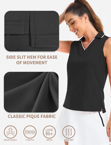 Miniatura 6 de Hiverlay Women's Sleeveless Polo Golf Shirts Quick Dry UPF 50+ V-Neck with Collar Lightweight Tennis Workout Tank Tops