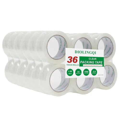 36 rollos de rollo de 55 yardas, total de 1980 yardas de cinta de embalaje transparente resistente para embalaje de envío, sellado en movimiento,