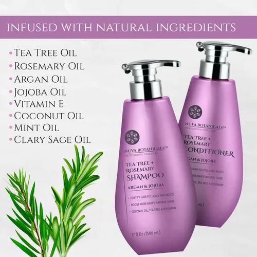 Miniatura 3 de Juego de champú y acondicionador de aceite de árbol de té, champú y acondicionador de aceite de romero para el crecimiento del cabello para mujeres
