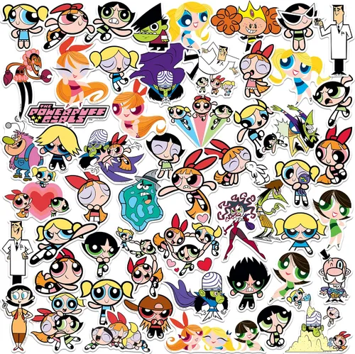 Powerpuff Girls Character Collection - Calcomanías de vinilo troqueladas de 50 unidades, flores, burbujas, ranúnculo y villanos para laptop, botella