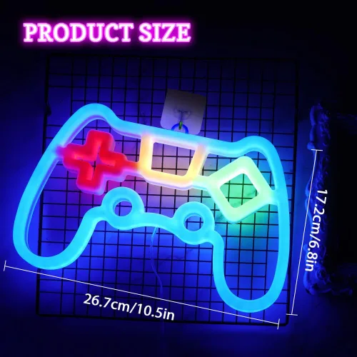 Miniatura 2 de Vicloon Letrero de neón para jugadores, luz de neón con forma de controlador de juego, luz de pared LED alimentada por USB/batería para decoración