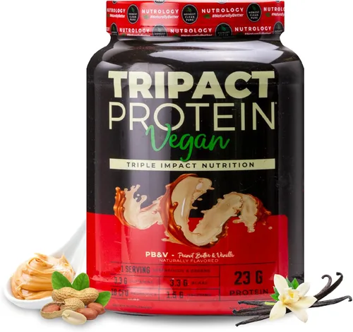 Nutrology TRIPACT Proteína vegana en polvo, mezcla orgánica de guisantes, arroz y calabaza, batido de reemplazo de comidas con BCAA y glutamina para
