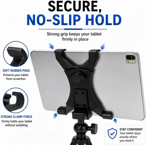 Miniatura 4 de Acuvar Soporte universal de trípode para tableta, adaptador de soporte ajustable para iPad, Samsung Galaxy Tab y Surface, se adapta a tabletas de 8