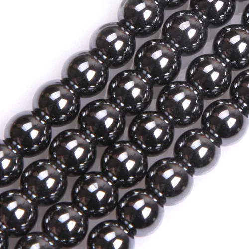 Miniatura 30 de GEM-Inside - Cuentas sueltas de hematita negra natural no magnética de 0.079 pulgadas, cuentas redondas de energía para fabricación de joyas, 15