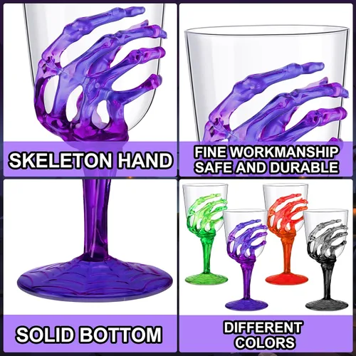 Miniatura 3 de Yungyan Juego de 60 copas de plástico de esqueleto de Halloween de 12 onzas, copas de vino de Halloween a granel, vasos de mano de calavera
