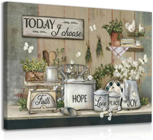 Dazzlewall Decoración de pared rústica enmarcada para cocina, póster con citas motivacionales, impresión retro para decoración de comedor de granja,