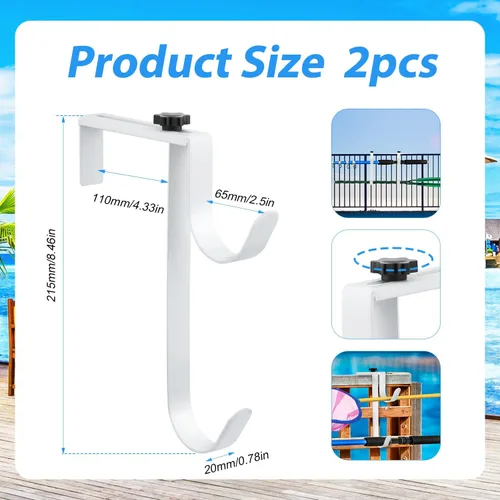 Miniatura 2 de Savita 2 ganchos dobles para poste de piscina, panel grueso ajustable, ganchos de equipo de valla de piscina, ganchos de metal para colgar