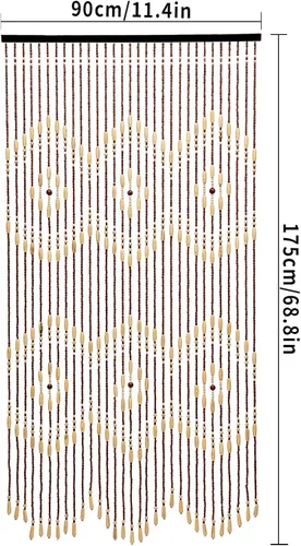 Miniatura 4 de Cortina de bambú natural para puerta, 31 hebras de flecos con cuentas para puerta, cortinas hechas a mano, cortinas colgantes con cuentas