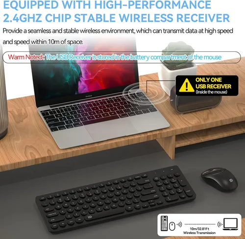 Miniatura 3 de FD iK6630 - Combo de teclado y mouse inalámbricos, 2.4 GHz, lindo juego de teclas redondas inalámbricas, ahorro de energía, silencioso y delgado