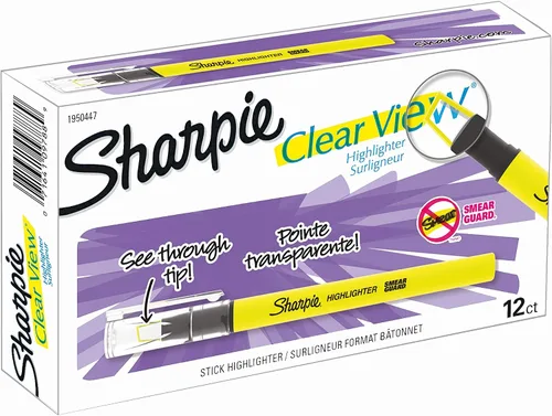 Sharpie Clear View 1950746 - Resaltador en barra, amarillo, paquete de 12 unidades