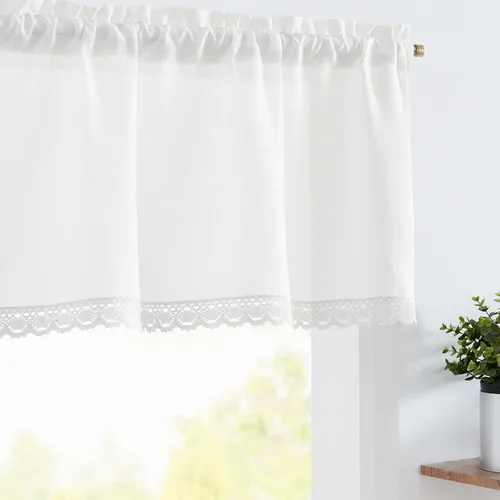 Miniatura 19 de jinchan - Cenefa de lino con borde de encaje, cenefa rústica de estilo granja para ventana de 16 pulgadas, tratamiento para ventana pequeña
