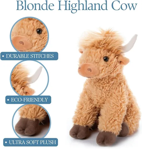 Miniatura 4 de The Petting Zoo Highland Cow Peluche de peluche, regalos para niños, animales salvajes de la vida silvestre, vaca rubia, 12 pulgadas