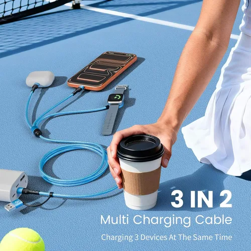 Miniatura 2 de Cruise Travel Essentials 2026, cable USB A/C 3 en 2 para iPhone 17, cargador iWatch, cable de carga múltiple trenzado, cable de carga múltiple