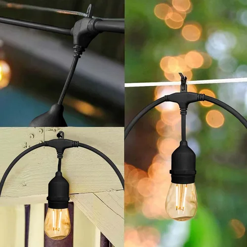 Miniatura 5 de Banord Cadena de luces LED para exteriores, luces de patio de 48 pies con bombillas Edison de plástico vintage de 2 W regulables y hilo de grado