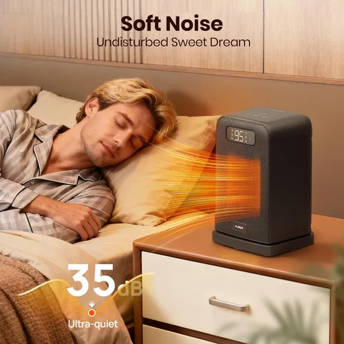 Miniatura 5 de FLANUR Calentadores de espacio para uso en interiores, calentador de escritorio pequeño de 1500 W con control remoto, termostato, 4 modos, Negro