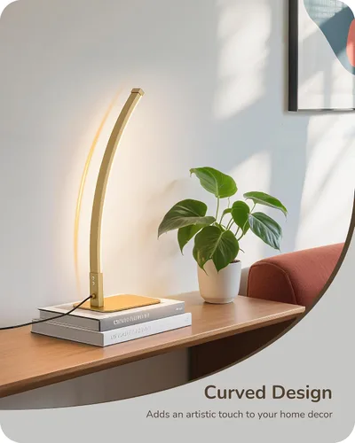 Miniatura 2 de EDISHINE Lámpara de mesa LED curva, moderna lámpara de noche con 3 temperaturas de color y atenuación continua, aluminio y hierro, lámpara de mesita