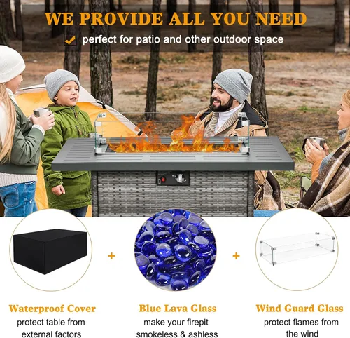 Miniatura 4 de LayinSun Mesa para fogata de gas propano de 44 pulgadas, 55000 BTU rectangular con protector de viento de vidrio para patio exterior, terraza