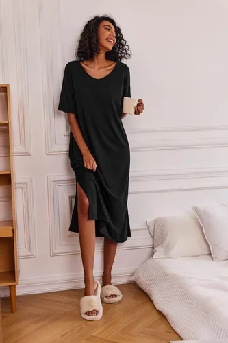 Miniatura 2 de Ekouaer Camisones largos para mujer, cuello redondo, ropa de dormir, ropa de dormir