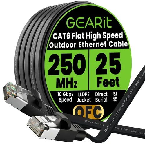 Miniatura 19 de GEARit Cable Ethernet plano Cat 6 para exteriores (15 pies, negro) Chaqueta LLDPE clasificada para entierro directo – Cat6 blindado FTP 10Gbps