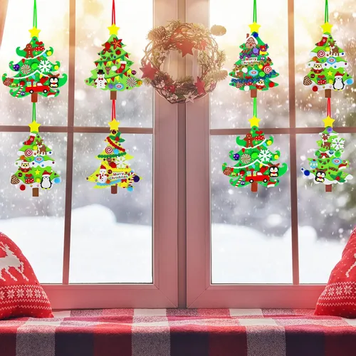 Miniatura 9 de Winlyn 24 juegos de adornos de árbol de Navidad, juegos de arte para manualidades, kits de manualidades de Navidad, pino, muñeco de nieve, copo