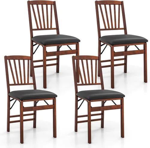 Miniatura 10 de GOFLAME Juego de 2 sillas plegables de comedor, sillas plegables con asiento acolchado de PVC y respaldo alto, sillas de comedor de madera, paquete