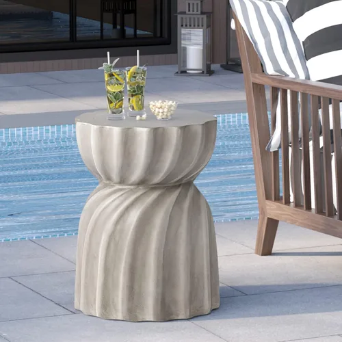 Miniatura 10 de HOMPUS Mesa auxiliar de hormigón para exteriores, mesa auxiliar redonda MgO para patio, taburete de jardín ligero para uso en interiores, patio
