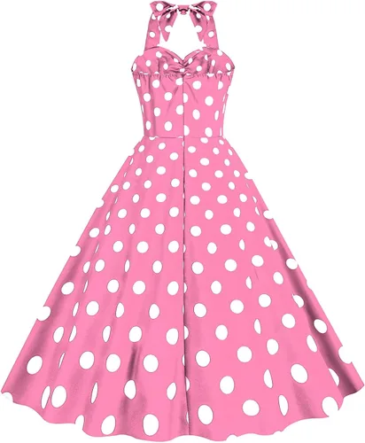 Miniatura 4 de Vestido vintage de los años 50 Audrey Hepburn para mujer, estilo halter, a lunares, retro, rockabilly de los años 50 y 60, para cóctel, fiesta