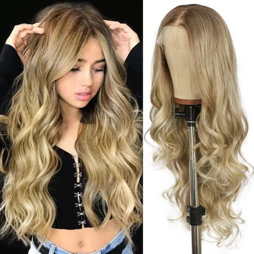 Miniatura 31 de SAPPHIREWIGS Peluca rubia con encaje frontal, pelucas largas y onduladas para mujer, pelucas de color rubio ceniza, resistentes al calor, para Mix