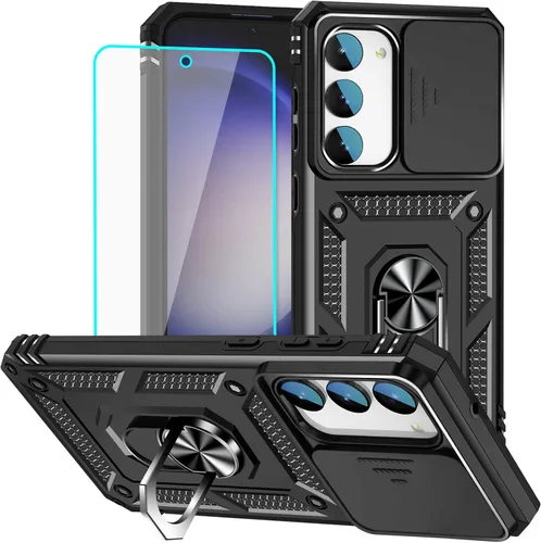 Miniatura 20 de HNHYGETE Funda para Samsung A13 5G, Galaxy A13 5G con protector de pantalla, soporte giratorio de grado militar de 360° (resistente), fundas Negro