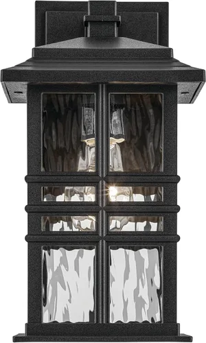 Miniatura 2 de Kichler Beacon 49829BKT - Lámpara de pared cuadrada de 12 pulgadas para exteriores con cristal martillado transparente en negro texturizado