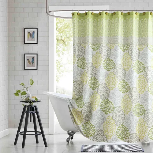 Miniatura 12 de Cortina de ducha larga de tela, cortinas de ducha de damasco bohemio con estampado de paisley en vino burdeos y oro amarillo, cortinas impermeables