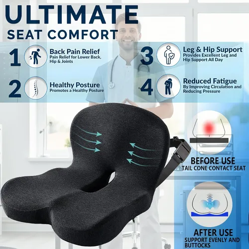 Miniatura 4 de Cojín de asiento de espuma viscoelástica para conductores de camiones, sillas de oficina, asientos de automóvil, almohada de alivio de ciática