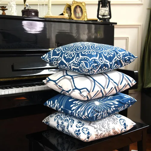 Miniatura 4 de Coliuso Fundas Decorativas para Almohadas de Tiro 16x16 Juego de 4, Azul Moderno Simple Cuadrado Funda de Almohada Cojín para Sofá Sillón