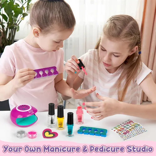 Miniatura 5 de Kit de spa de pies y uñas para niños, kit de día de spa para niñas con máscara de baño de pies y secador de uñas, kit de juguetes de manicura